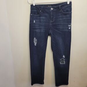 White House Black Market Women Straight Cropped Jeans Size 6 Distressed Stretch